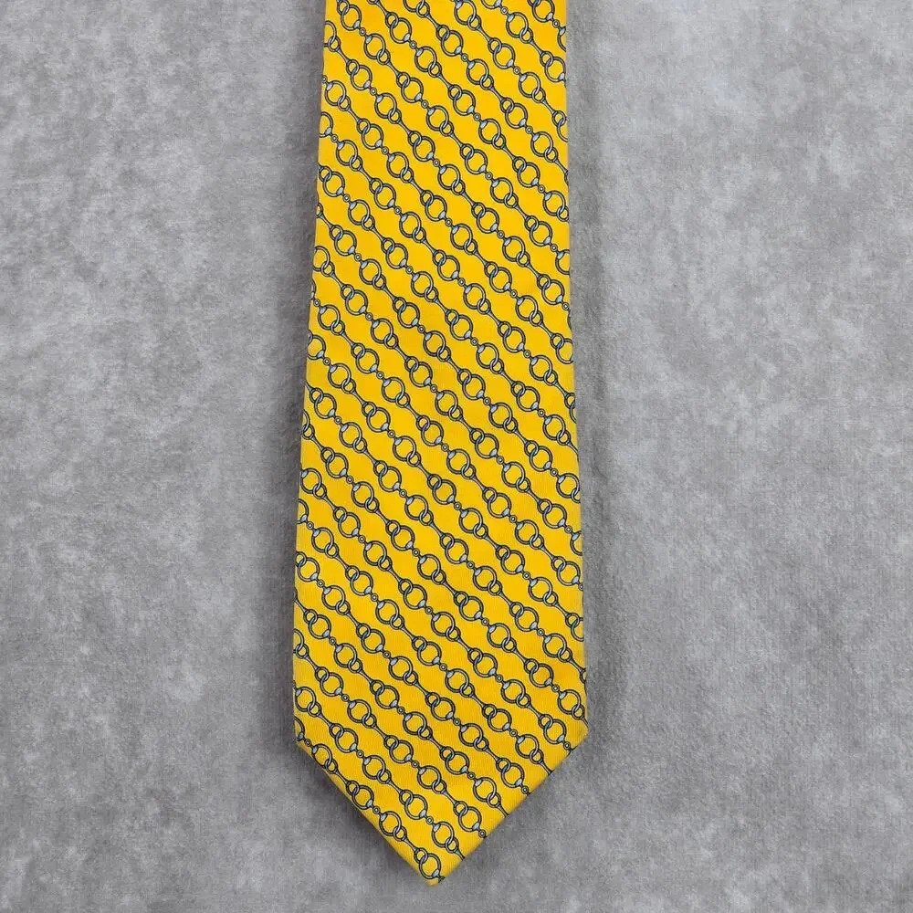 Brooks Brothers Yellow Blue Chain Link Silk Executive Corporate Neck Tie Men's